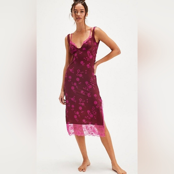 Free People Dresses & Skirts - Free People Party Crasher Floral Lace Midi Slip In Plum